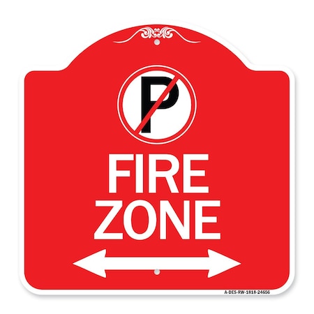 Signmission No Parking and Arrow Pointing Left and Right, Red & White Aluminum Sign, 18" x 18", RW-1818-24656 A-DES-RW-1818-24656